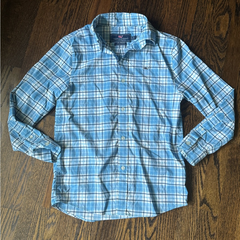 Vineyard Vines Blue Button Down Whale Shirt Classic Plaid Design